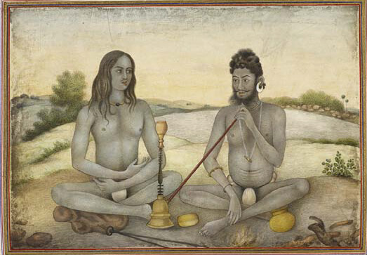 A painting of two ascetics sitting and smoking.