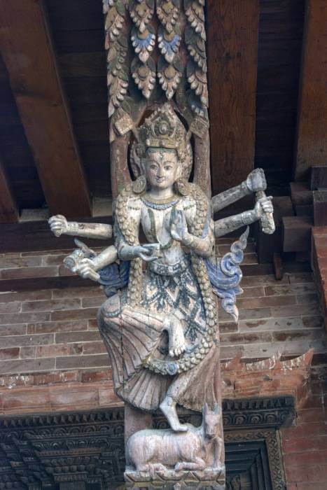 Photograph of the goddesses (Durga) in Mul chowk, Patan Durbar Square, Nepal.