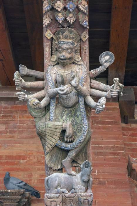 Photograph of the goddesses (Durga) in Mul chowk, Patan Durbar Square, Nepal.