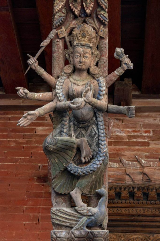 Photograph of the goddesses (Durga) in Mul chowk, Patan Durbar Square, Nepal.