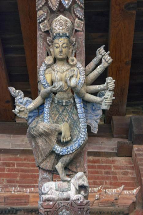 Photograph of the goddesses (Durga) in Mul chowk, Patan Durbar Square, Nepal.